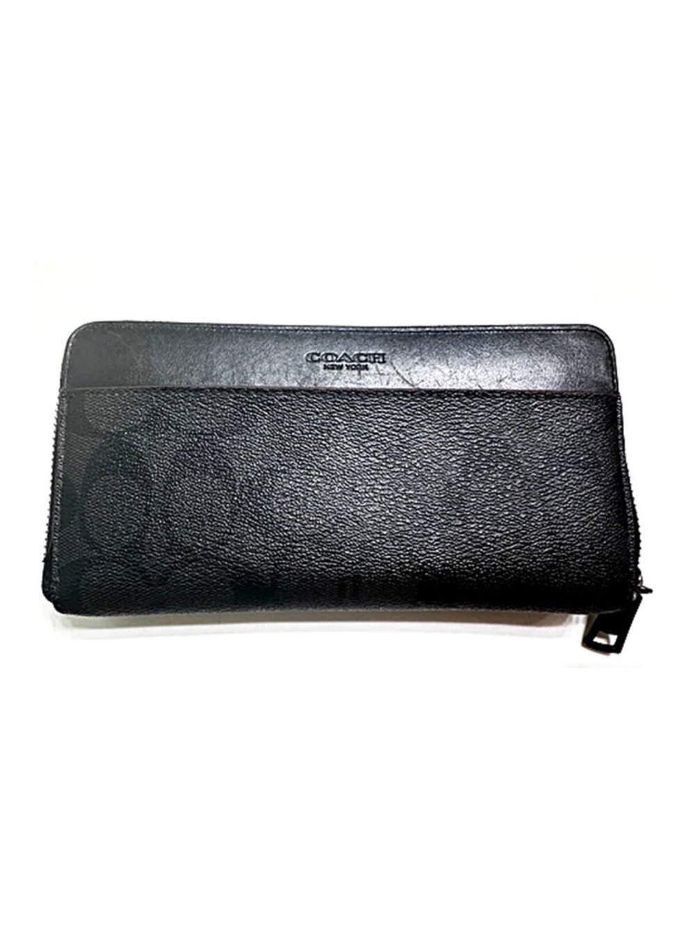 Coach Black Signature Coated Canvas Accordion Zip Around Long Wallet Clutch